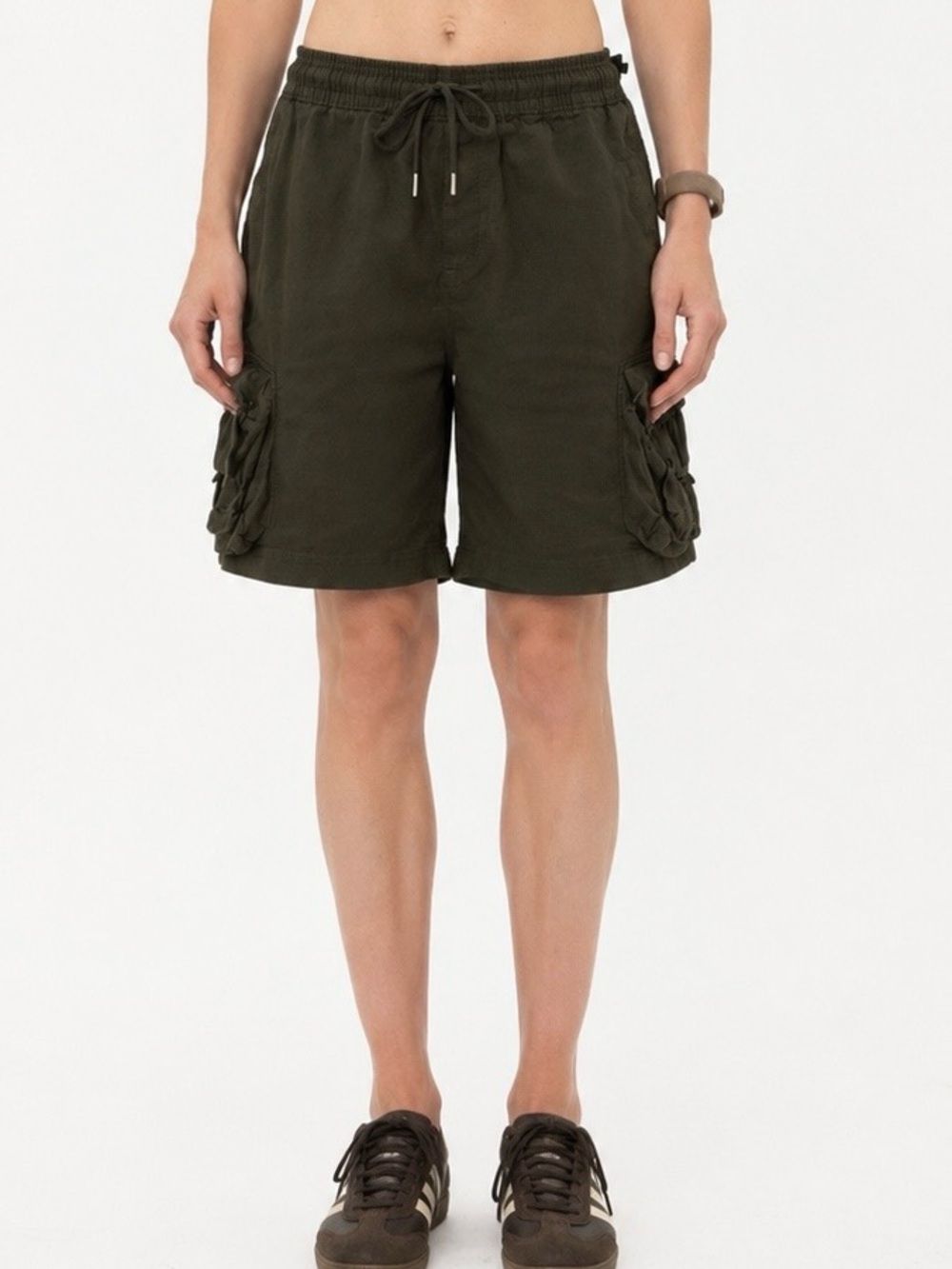 Olive Army Green Cargo Drawstring Shorts- S/M